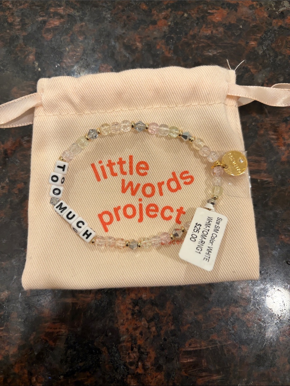 Little Words Project "Too Much" Beaded Bracelet - Pale Pink & Gold